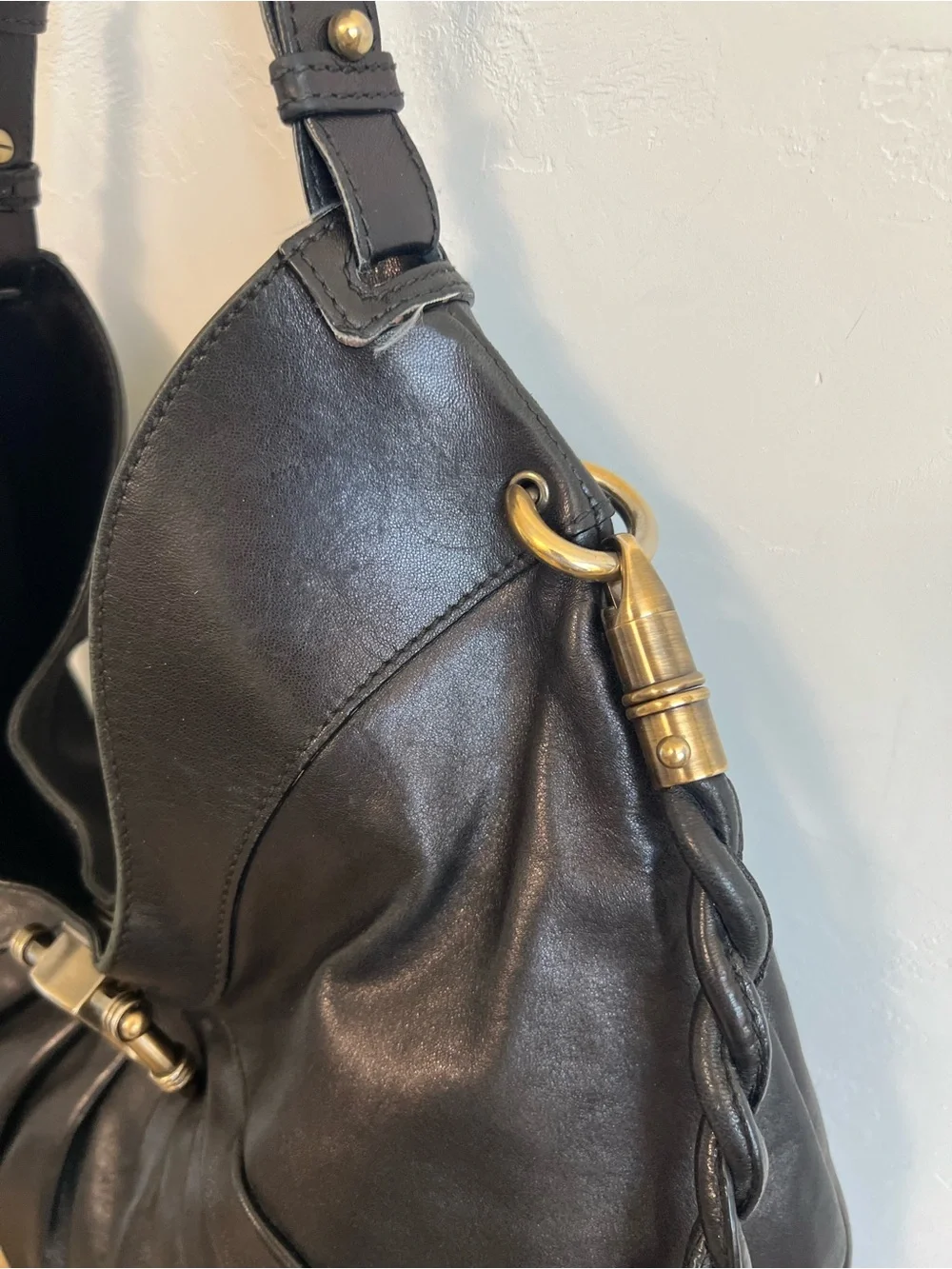 Authentic Ferragamo Black Butter Leather Hobo Shoulder Bag